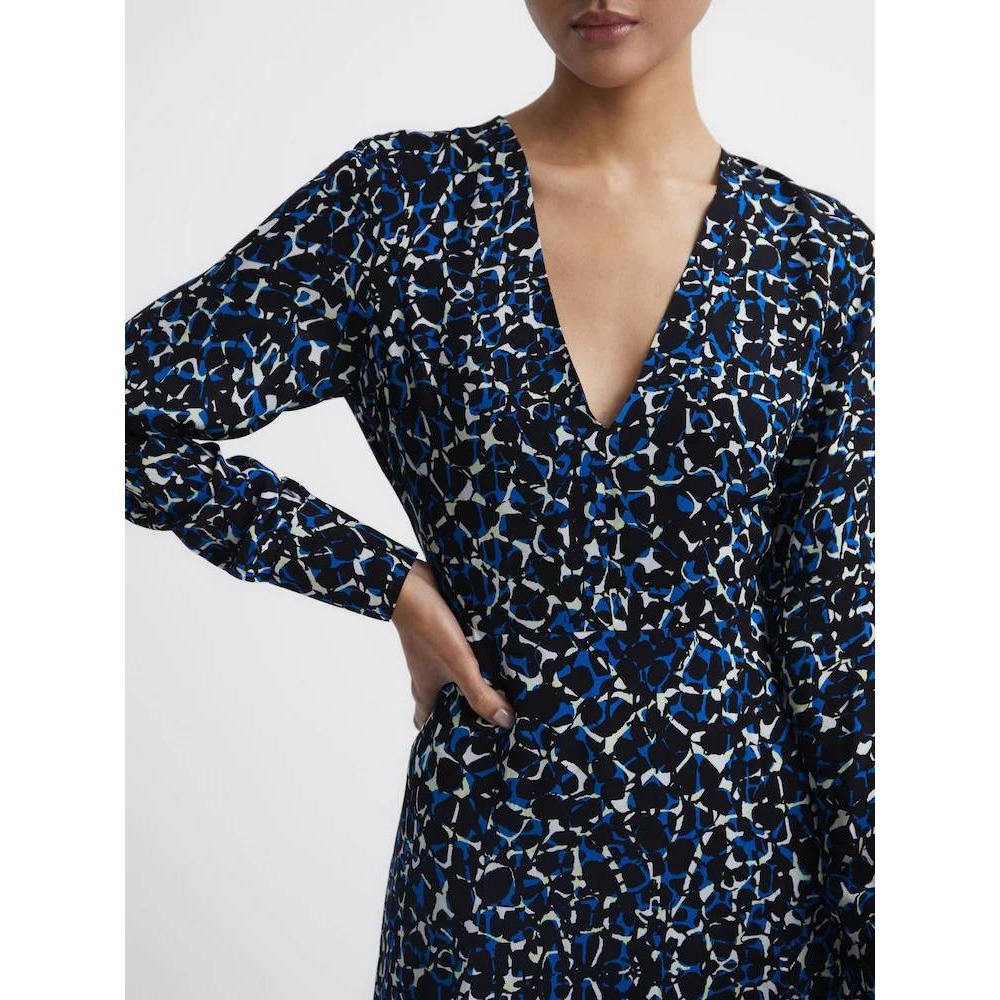 Reiss Greta Blue Abstract Print Long Sleeve Midi Dress Size 4 US 8 UK - Picture 3 of 14